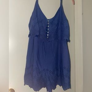 Navy blue lace/eyelet cut out romper with button front